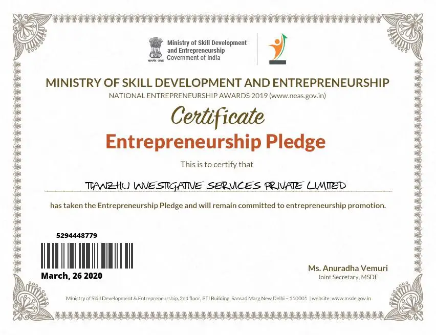 Entrepreneurship certificate