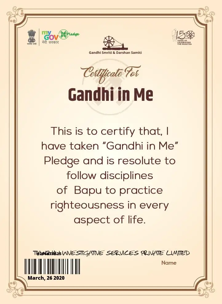 GandhiInMe Certificate